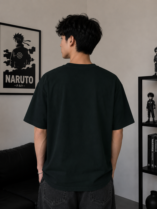 Naruto Kakashi Hatake Oversized T-Shirt | Bottle Green Copy Ninja Sharingan Eye Tee