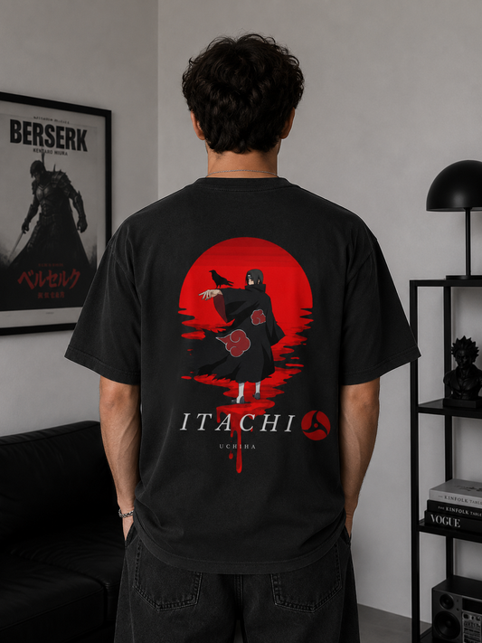 Naruto Itachi Uchiha Oversized T-Shirt | Black Akatsuki Sharingan Eyes Box Tee