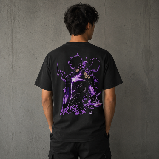 Solo Leveling Sung Jinwoo Oversized T-Shirt | Black "ARISE" Shadow Monarch Graphic Tee