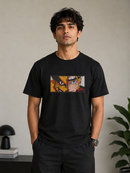 Naruto Kurama Eyes Oversized T-Shirt | Black 9th Tail Jinchuriki Rasengan Anime Tee