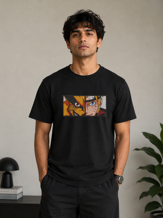 Naruto Kurama Eyes Oversized T-Shirt | Black 9th Tail Jinchuriki Rasengan Anime Tee