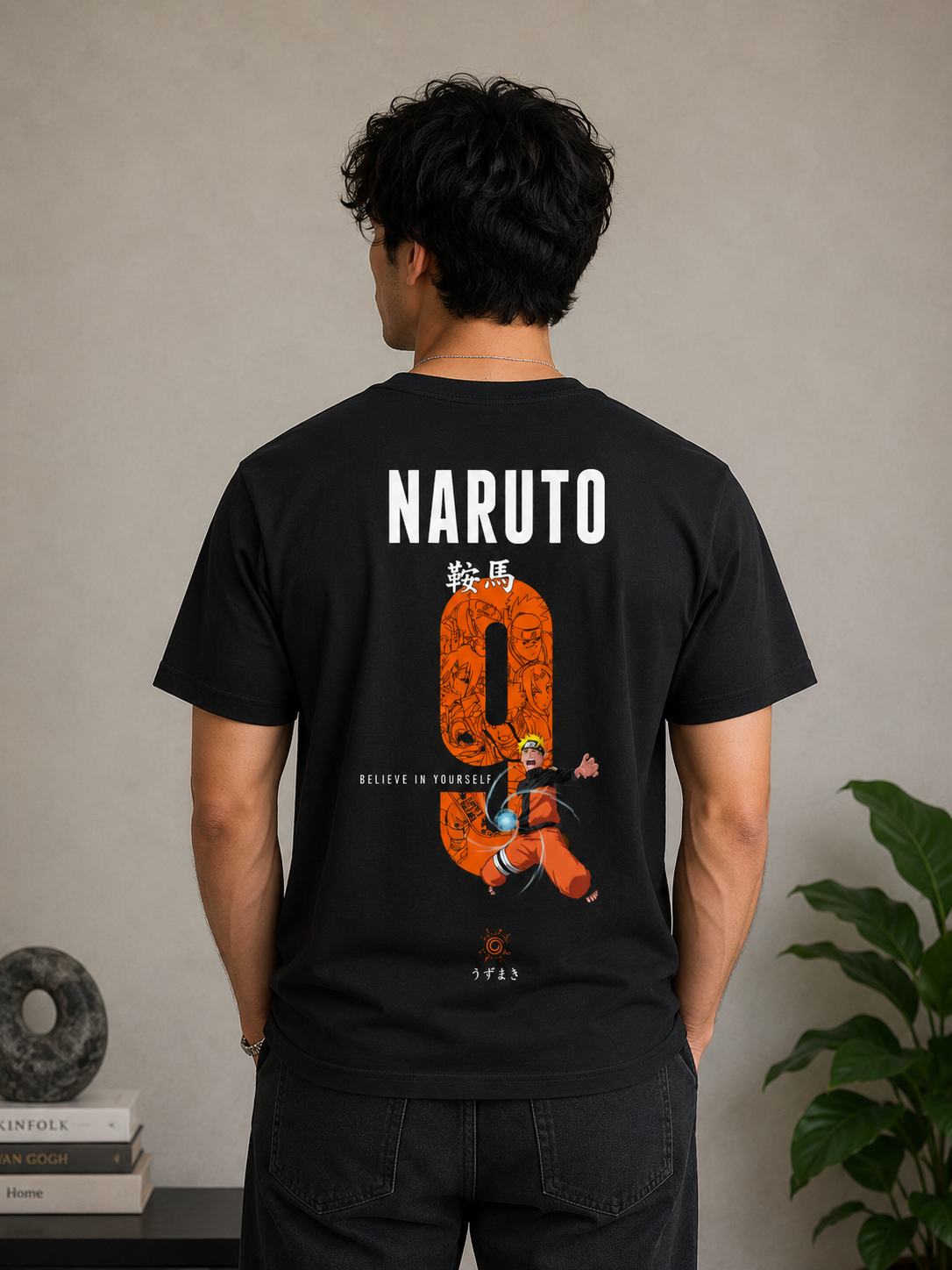 Naruto Kurama Eyes Oversized T-Shirt | Black 9th Tail Jinchuriki Rasengan Anime Tee