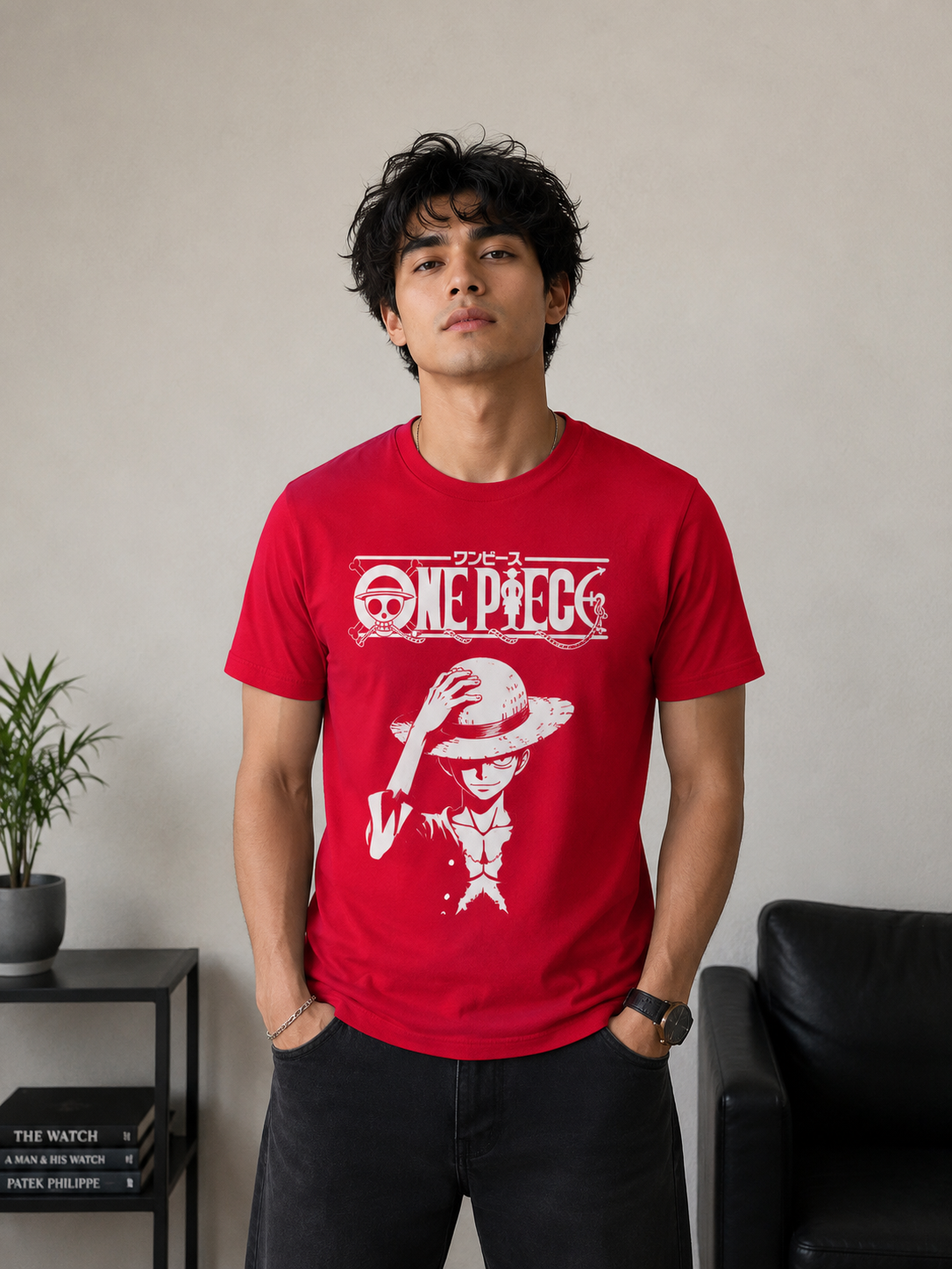 One Piece Monkey D. Luffy Oversized T-Shirt | Red Graphic Anime Typography Tee