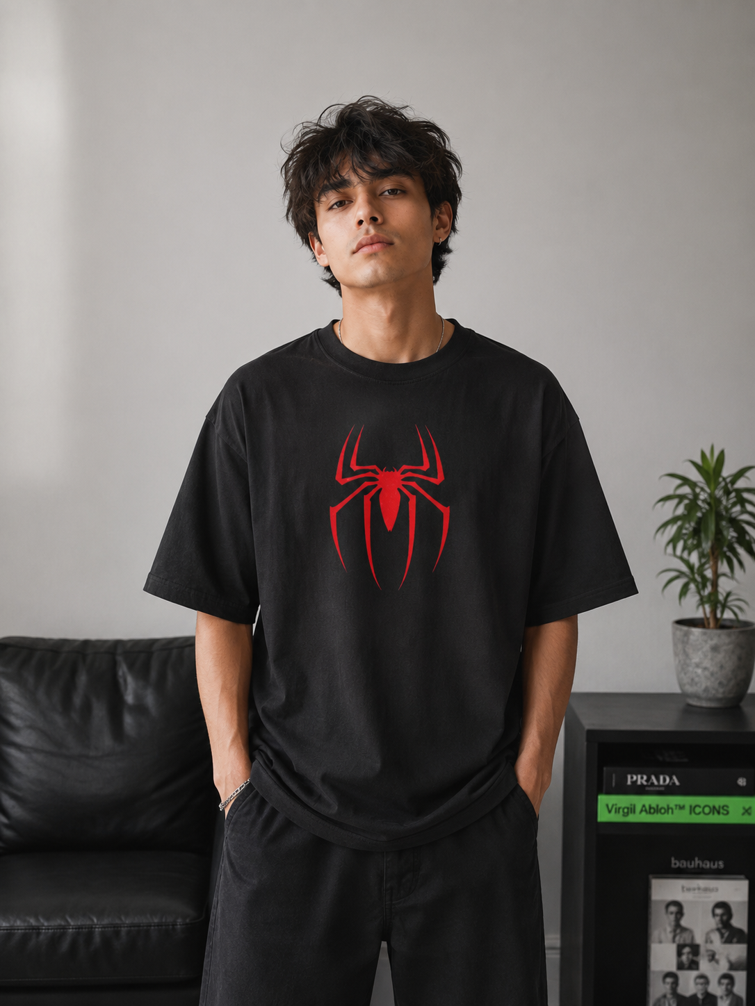 Marvel Spider-Man Miles Morales Oversized T-Shirt | Black Red Spider Graphic Anime Tee