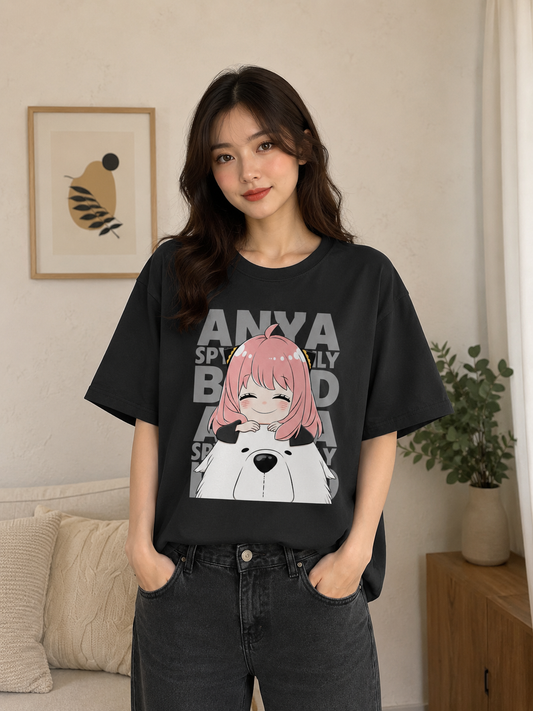 Spy x Family Anya and Bond Oversized T-Shirt | Black Forger Family Anime Graphic Tee