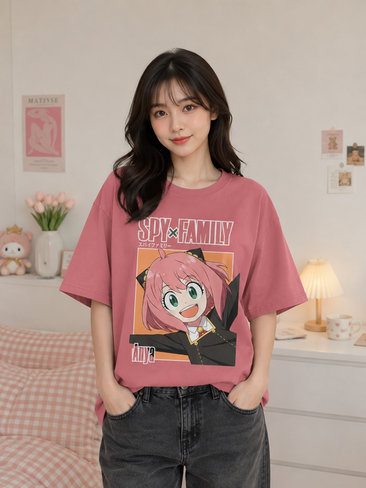 Spy x Family Anya Forger Oversized T-Shirt | Dusty Rose Telepath Graphic Anime Tee