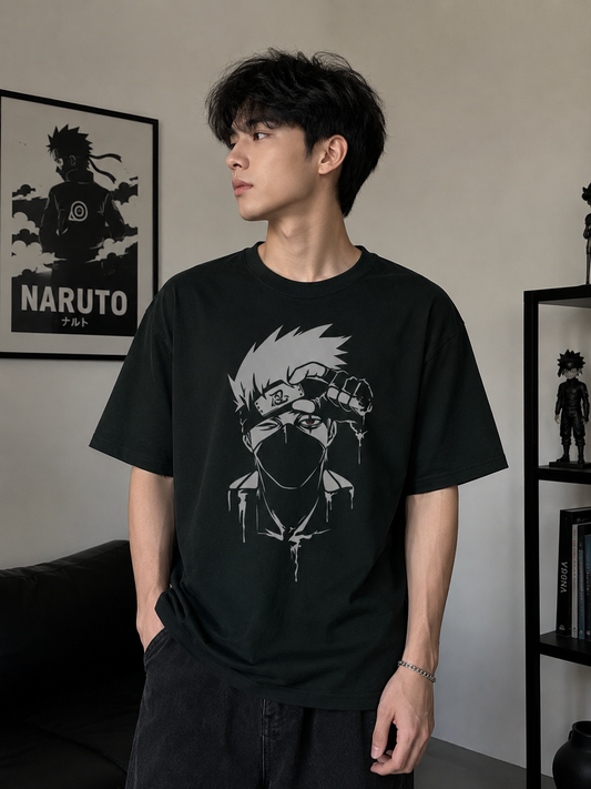 Naruto Kakashi Hatake Oversized T-Shirt | Bottle Green Copy Ninja Sharingan Eye Tee