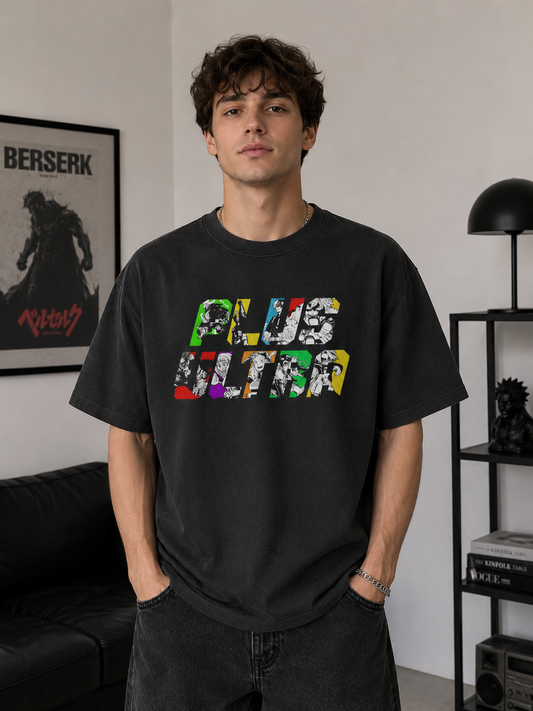 My Hero Academia Plus Ultra Oversized T-Shirt | Black Graphic Anime Typography Tee
