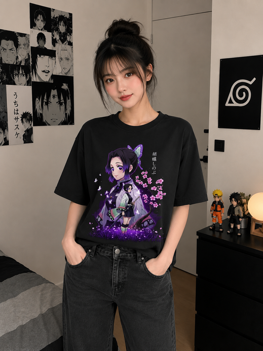 Demon Slayer Shinobu Kocho Oversized T-Shirt | Black Insect Hashira Butterfly Eye Box Tee