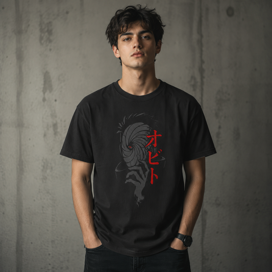 Naruto Obito Uchiha Oversized T-Shirt | Black Akatsuki Tobi Mask Graphic Anime Tee
