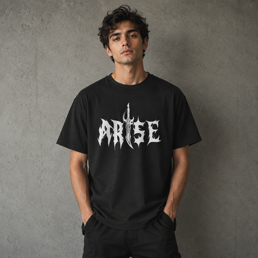 Solo Leveling Sung Jinwoo Oversized T-Shirt | Black "ARISE" Shadow Monarch Graphic Tee
