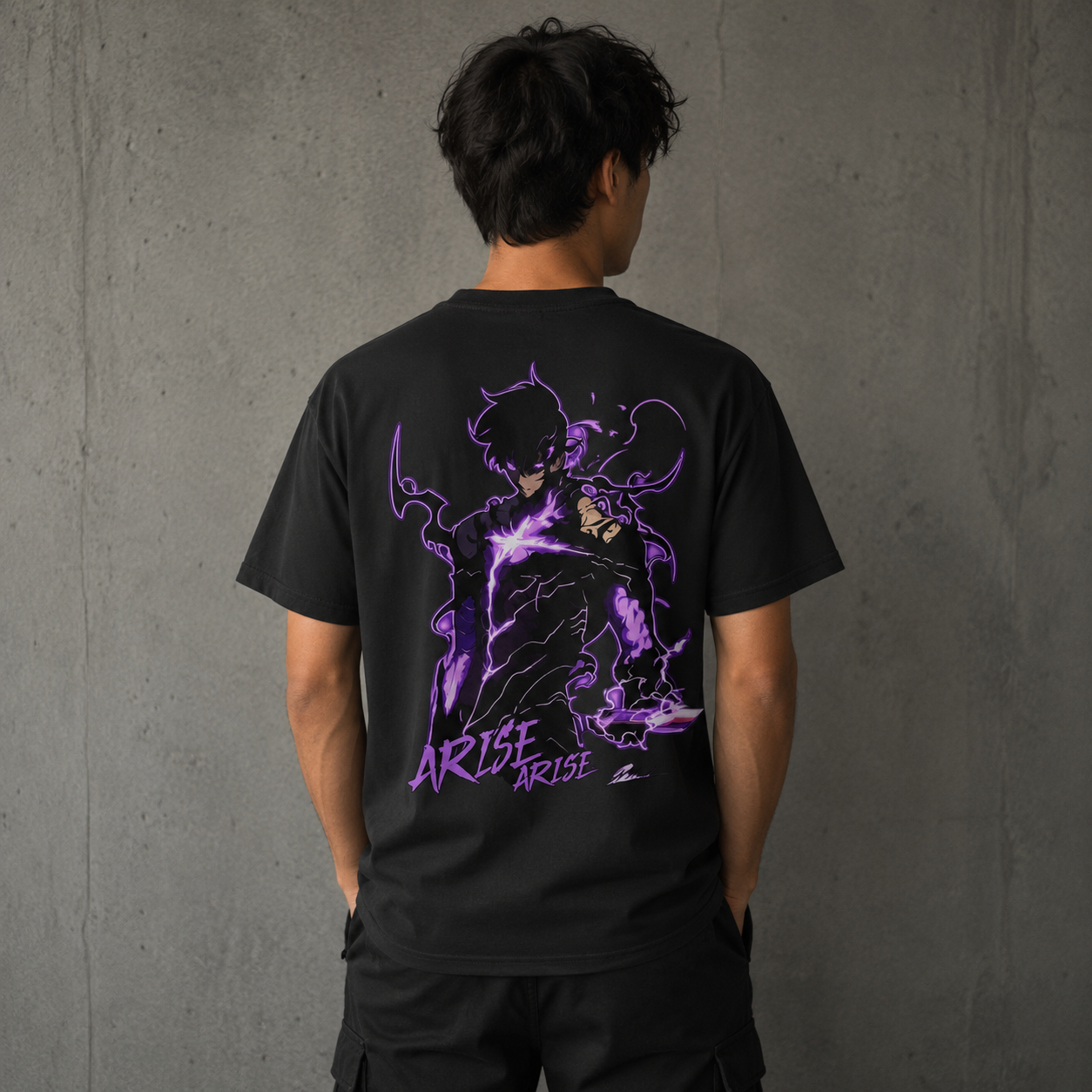 Solo Leveling Sung Jinwoo Oversized T-Shirt | Black "ARISE" Shadow Monarch Graphic Tee
