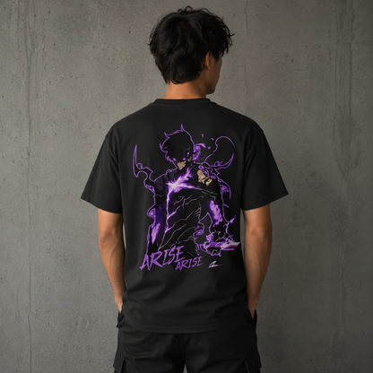 Solo Leveling Sung Jinwoo Oversized T-Shirt | Black "ARISE" Shadow Monarch Graphic Tee
