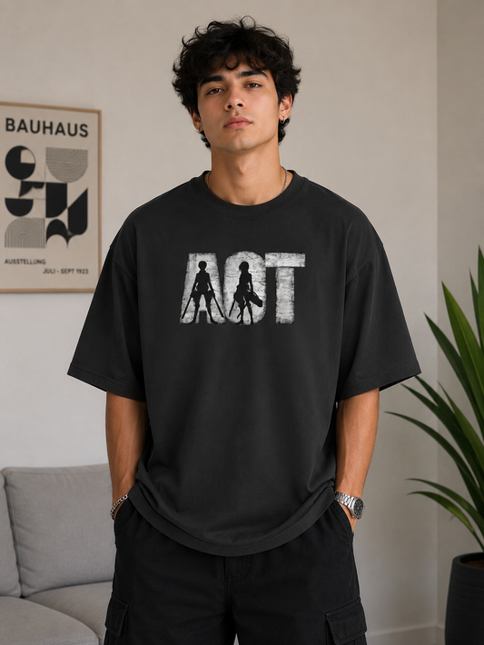 Attack on Titan Wings of Freedom Oversized T-Shirt | Black AOT Drop Shoulder Anime Tee