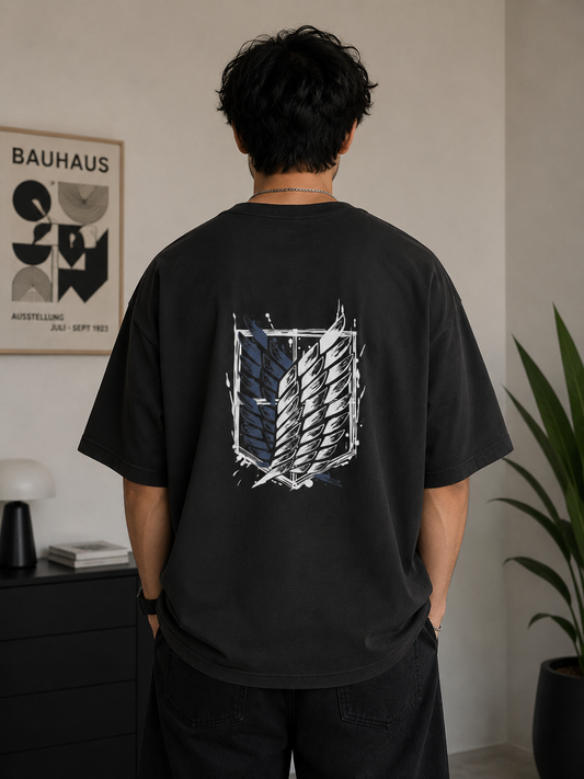 Attack on Titan Wings of Freedom Oversized T-Shirt | Black AOT Drop Shoulder Anime Tee