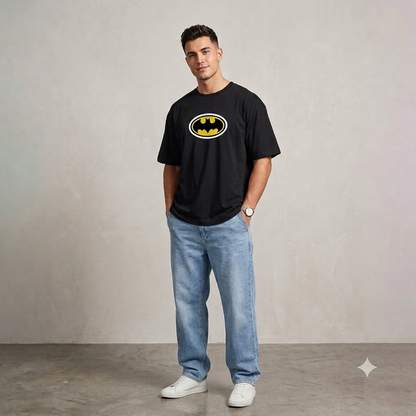 DC Comics Batman Logo Oversized T-Shirt | Black Dark Knight Back Graphic Graphic Tee